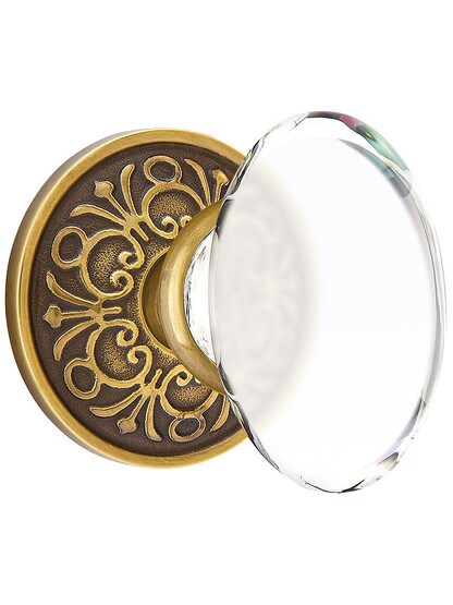 Lancaster Door Set With Hampton Crystal Knobs in Antique Brass.